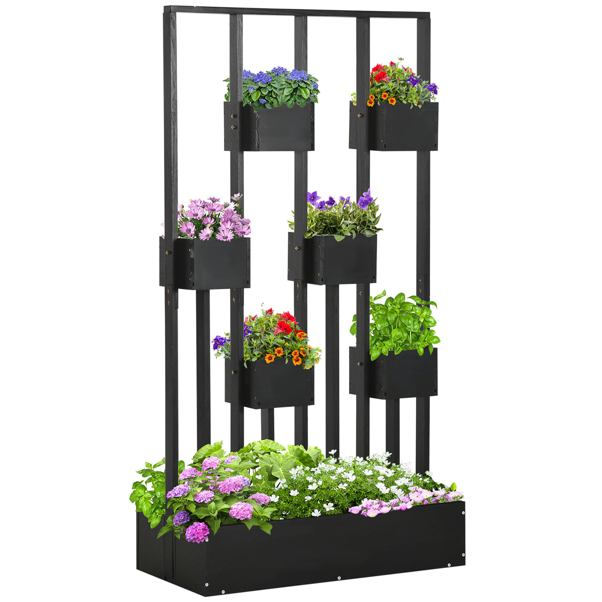 BLUMENKASTEN, Tannenholz, Schwarz - Schwarz, Holz (45/170/90cm) - Outsunny