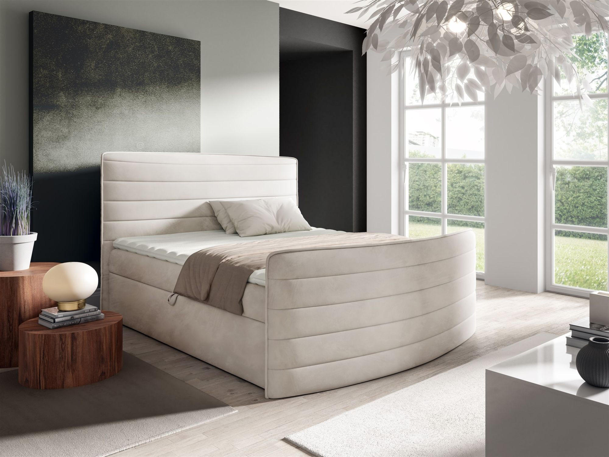 BOXBETT Ambra In Elisa Velvet - Creme, Holzwerkstoff/Textil (140/200cm) - Fun Möbel