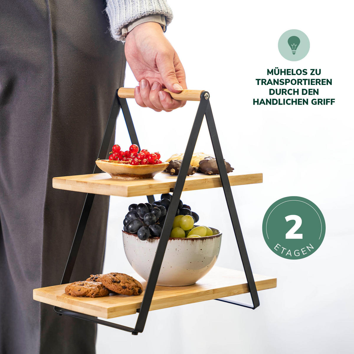 ETAGERE, Metall, Bambus - Schwarz, Holz (2/32cm) - eluno