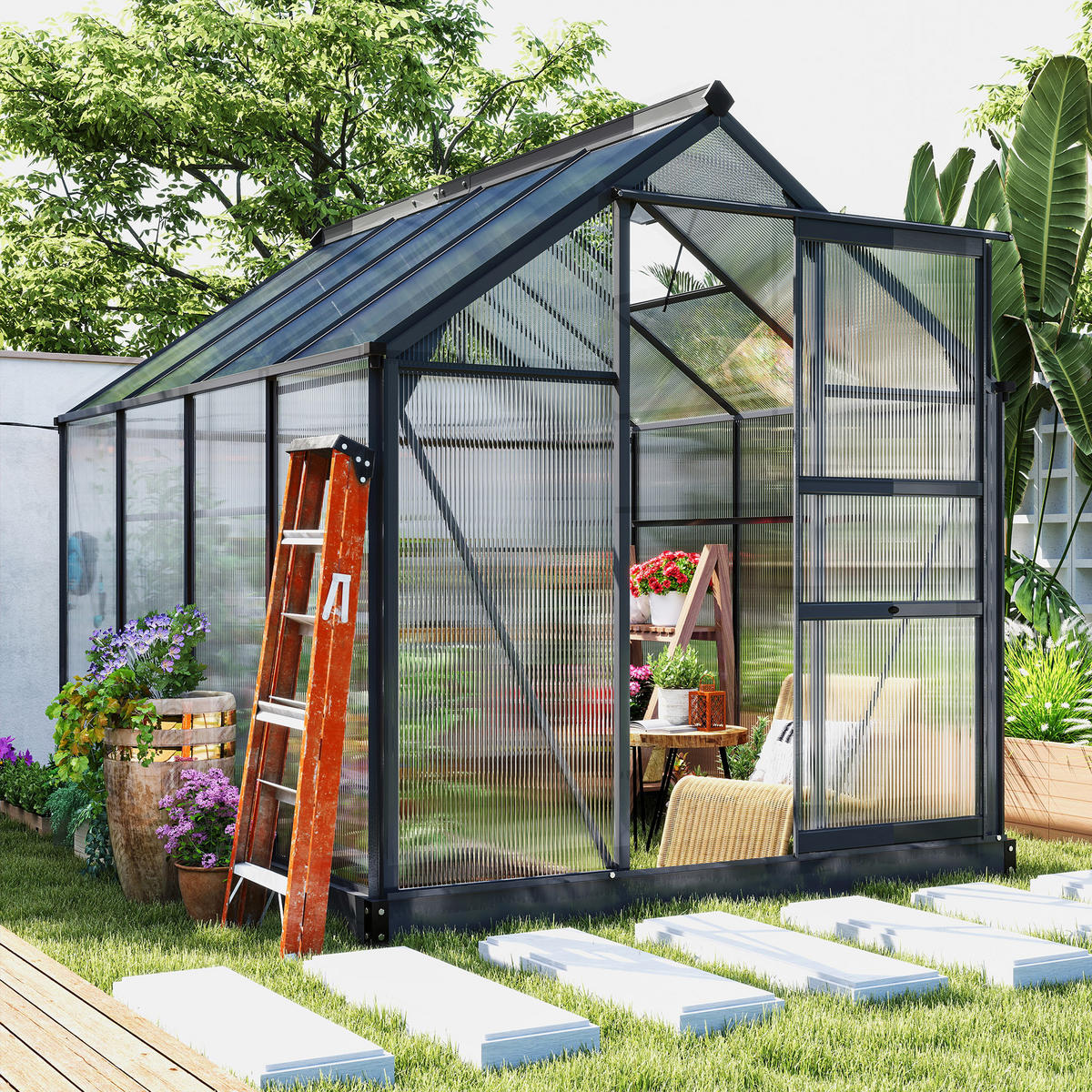 GEWÄCHSHAUS Aluminiumlegierung Polycarbonat Grau - Grau, Metall (252/201/190cm) - Outsunny