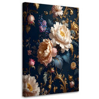 BILD auf Leinwand, Ein eleganter Strauß weißer Rosen mit Blüten auf marineblauem Hintergrund - Blau, Textil (40/60cm) - Feeby