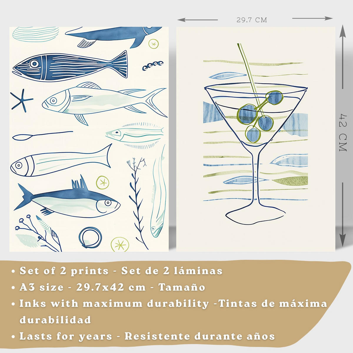 PLAKAT Sada 2 Martini A3 Bílý rám - bílá, papír (29.7/1/42cm) - Nacnic