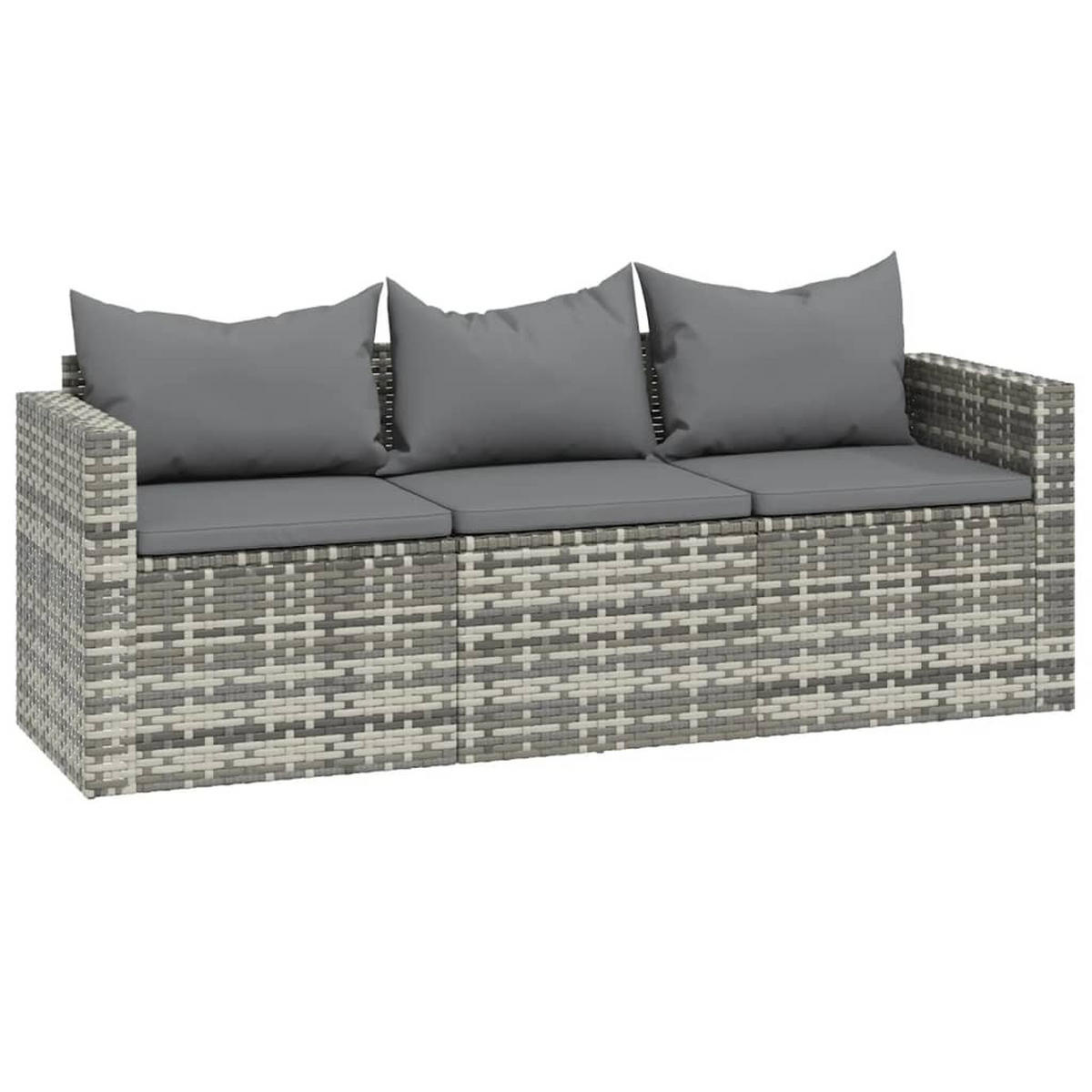 LOUNGEGARNITUR mit Auflagen und 48 cm Couchtisch, aus Poly Rattan, Grau, 3-teiliges Set - Grau, Kunststoff - vidaXL