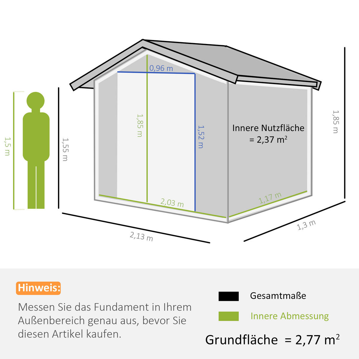 GERÄTEHAUS, Geräteschuppen, Garten Schuppen mit Bodenrahmen, Stahl, Kohlegrau - Grau, Metall (130/185/213cm) - Outsunny