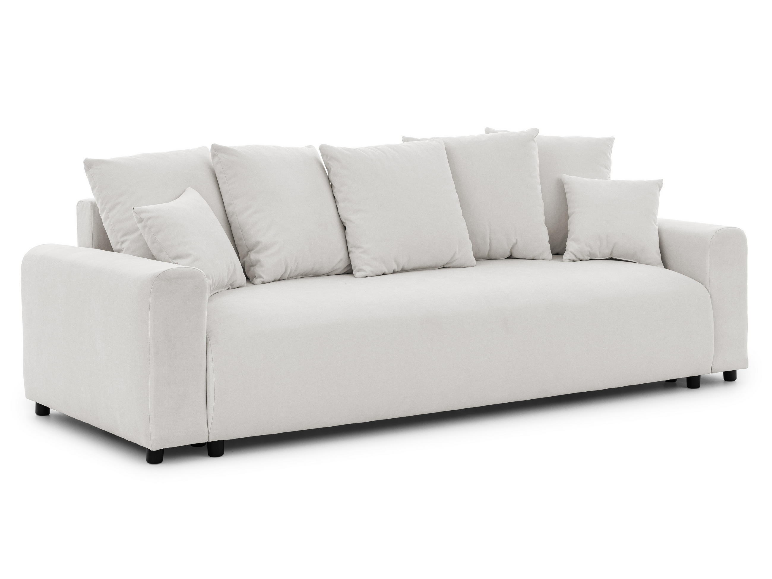 SCHLAFSOFA Calma mit Bettkasten im Bumpy-Design aus weichem Creme Webstoff - Creme/Schwarz, Holz/Kunststoff (239/88/98cm) - S-Style