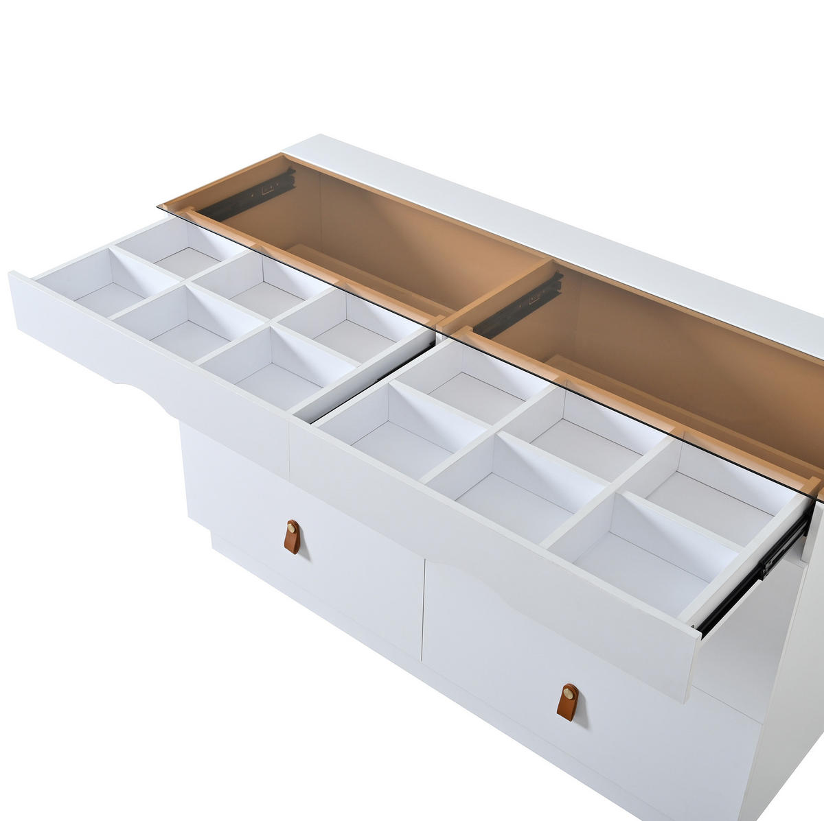 SIDEBOARD 120/78/40 cm Weiß aus Glas und Spanplatte mit 6 Schubladen - Weiß, Glas (40/78/120cm) - OKMYHOME