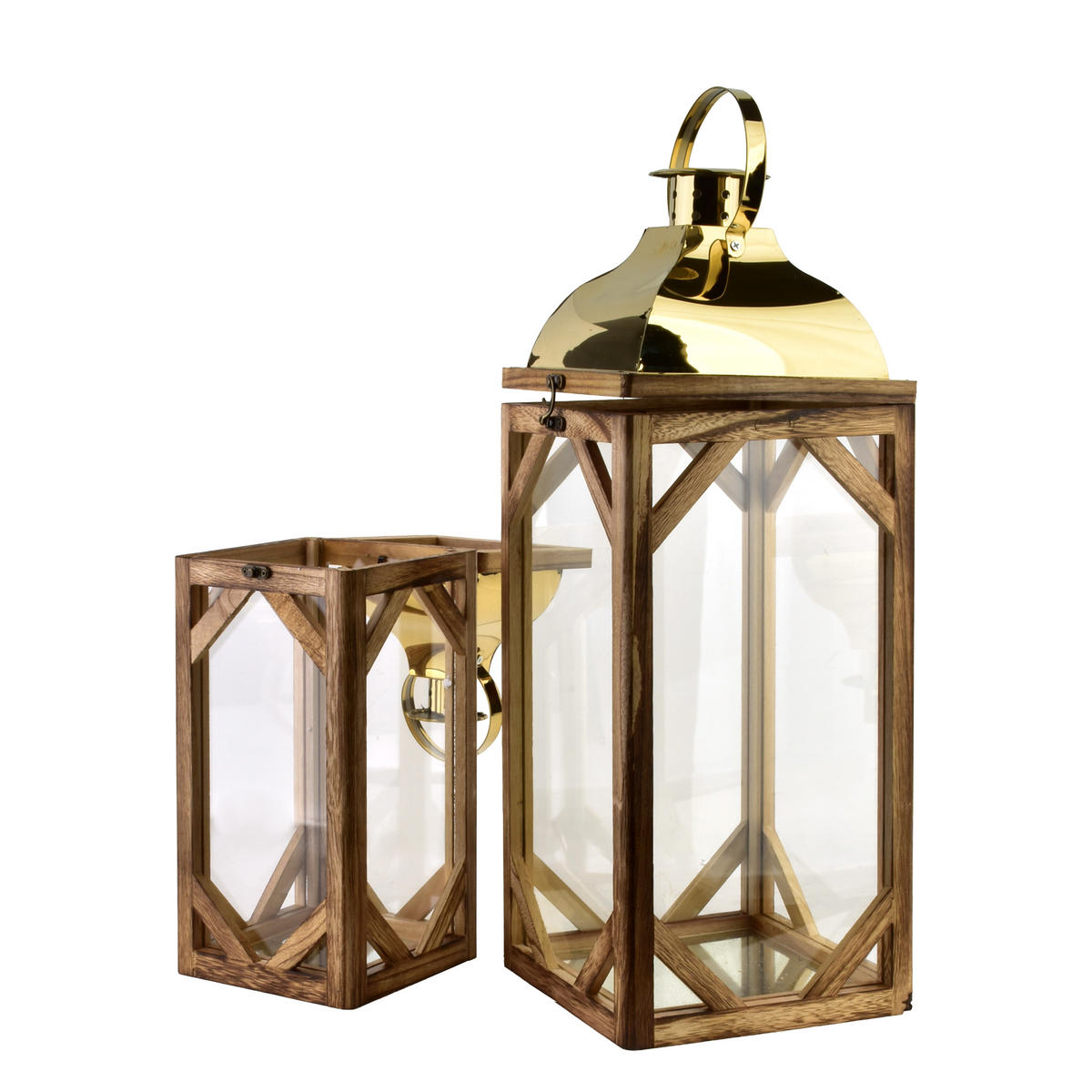 LATERNE Levi 2er Set braun 20/20/53 cm Holz - Braun, Holz (20/53/20cm) - Mondex