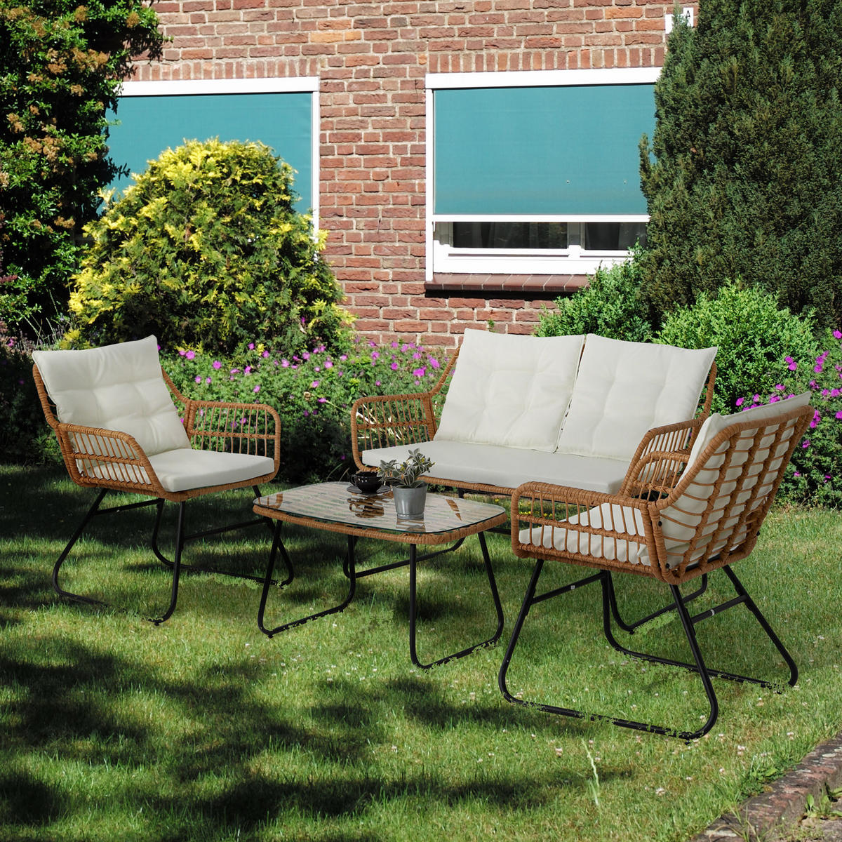 GARTENSET Capri Natur - Creme/Naturfarben, Kunststoff - SVITA