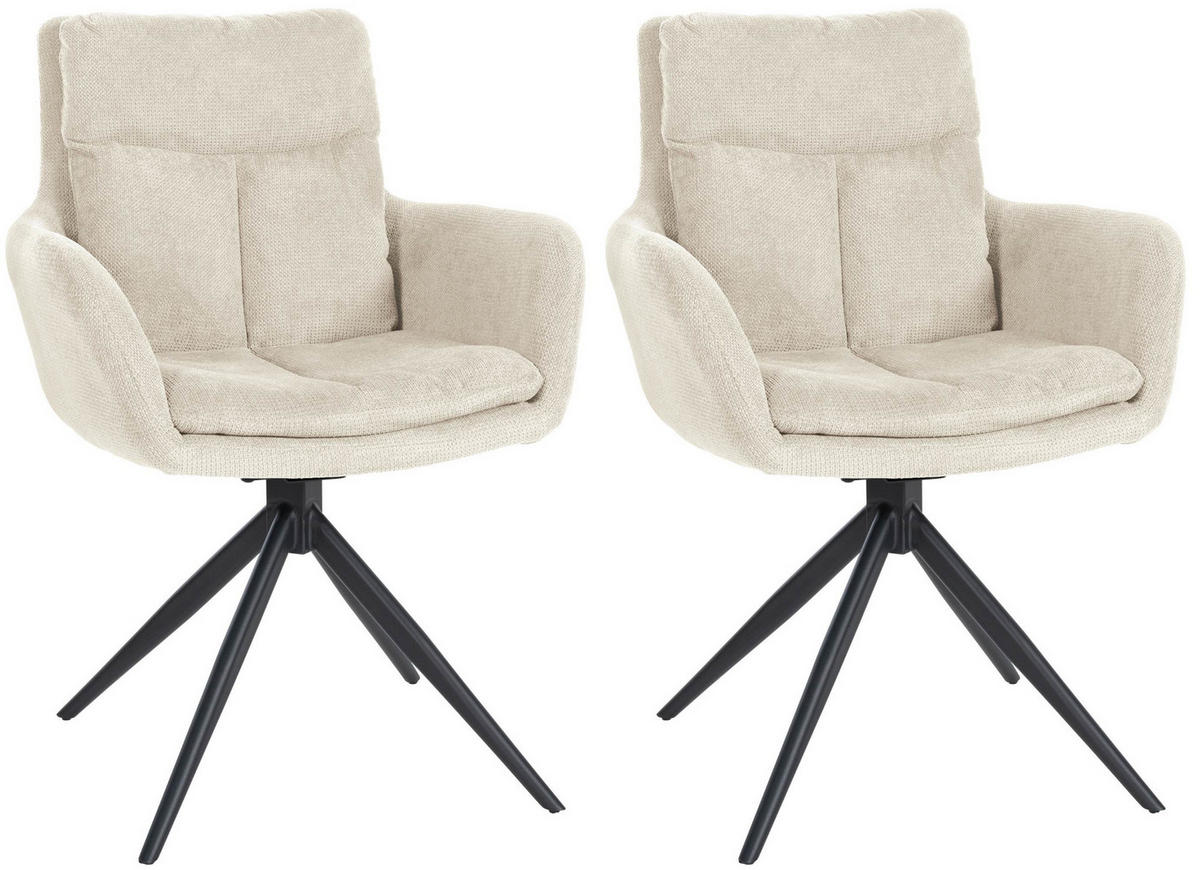 ARMLEHNENSTUHL 2er Set Stoff Creme - Creme/Schwarz, Textil/Metall (60/88/65cm) - CLP