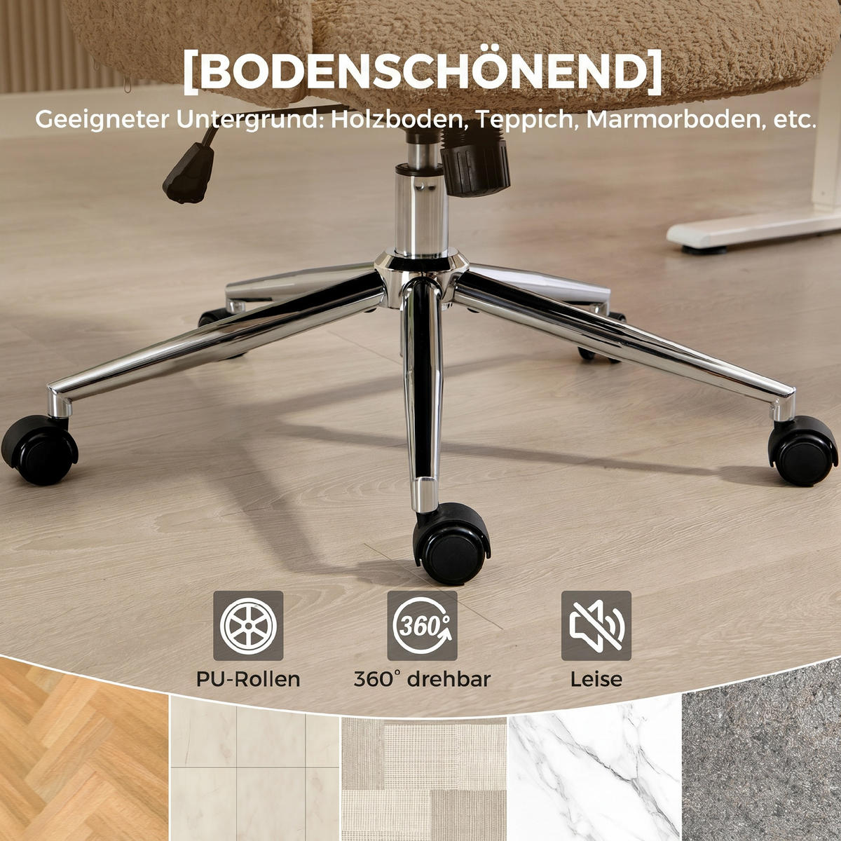 KONTORSSTOL i polyester, brun - Brun/Silverfärgad, Textil/Metall (65/123/75cm) - HOMCOM