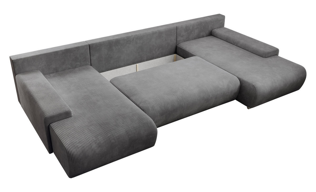 ECKSOFA Credo mit Schlaffunktion und Bettkasten, Couch U-Form, 348x81x185 cm, Dunkelgrau - Dunkelgrau, Holz (348/170cm) - PROMETO Möbel