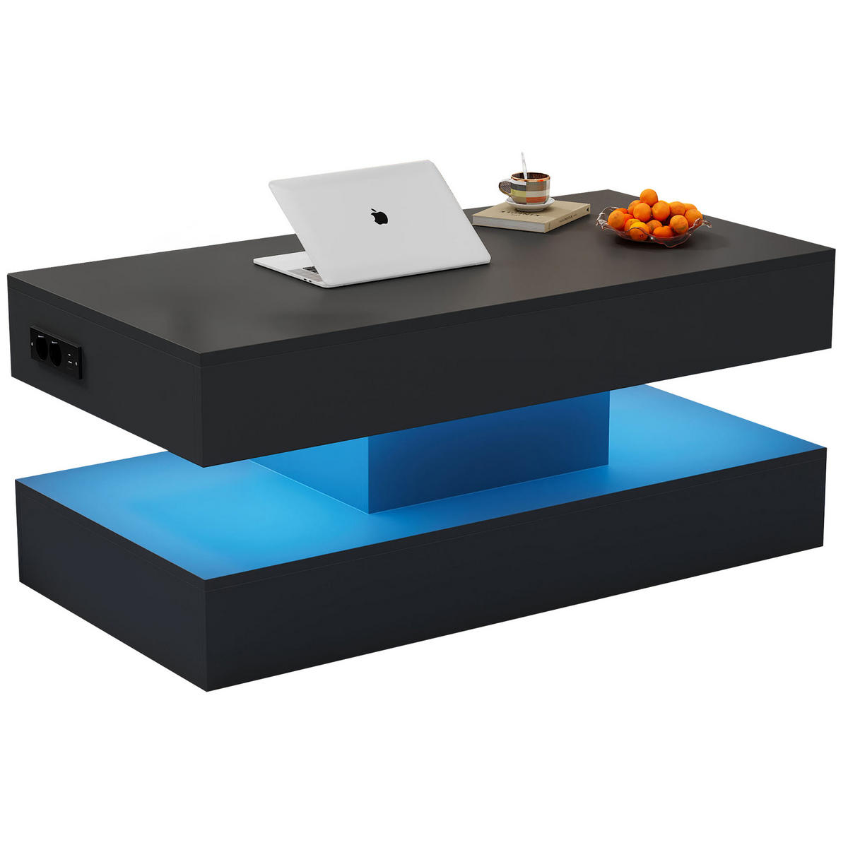 COUCHTISCH 100/50/42 cm in Schwarz, höhenverstellbar mit LED-Beleuchtung - Schwarz, Holzwerkstoff (100/50/42cm) - Flora Grace