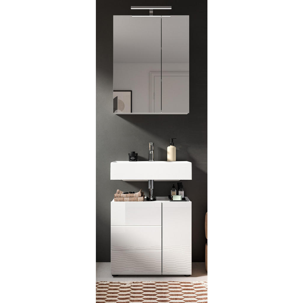 Thumbnail - Inn.Furn Badmöbel-Set, Weiß Hochglanz, Holzwerkstoff, Glas, Metall, Uni, Rechteckig, 60x190x34 cm, FSC Mix, Badaccessoir...