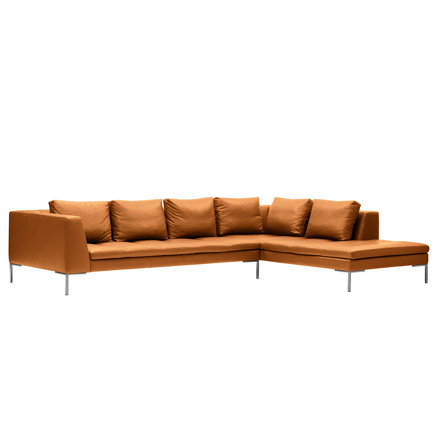 ECKSOFA mit Ottomane - Chromfarben/Cognac, Leder/Metall (319/230cm) - home24