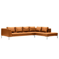 ECKSOFA mit Ottomane - Chromfarben/Cognac, Leder/Metall (319/230cm) - home24