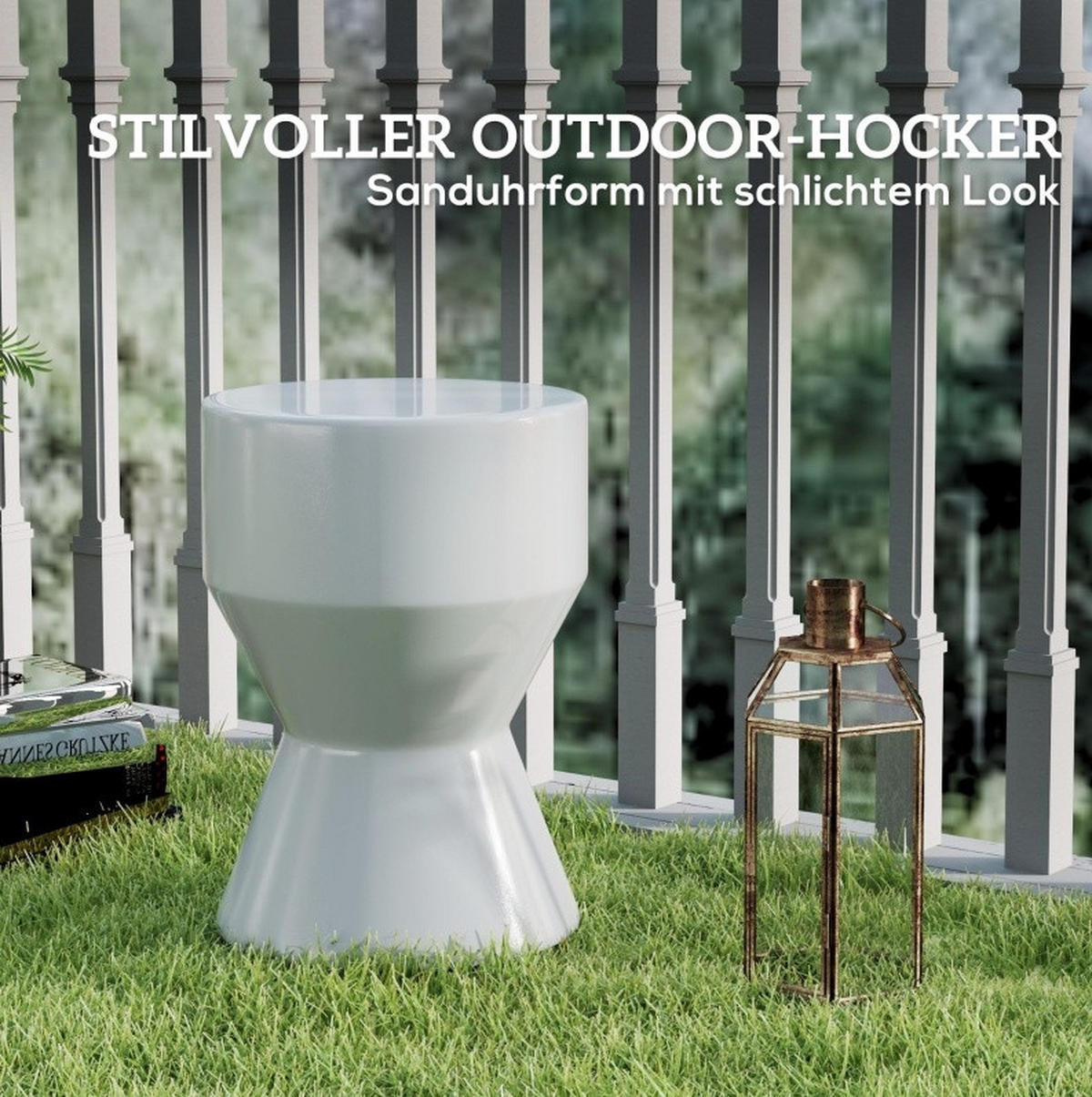 GARTENHOCKER aus Keramik Ø33x45,5 cm Hellgrau wetterfest, vielseitig als Sitzhocker oder Beistelltisch - Hellgrau, Keramik (33/45.5/33cm) - Modfu