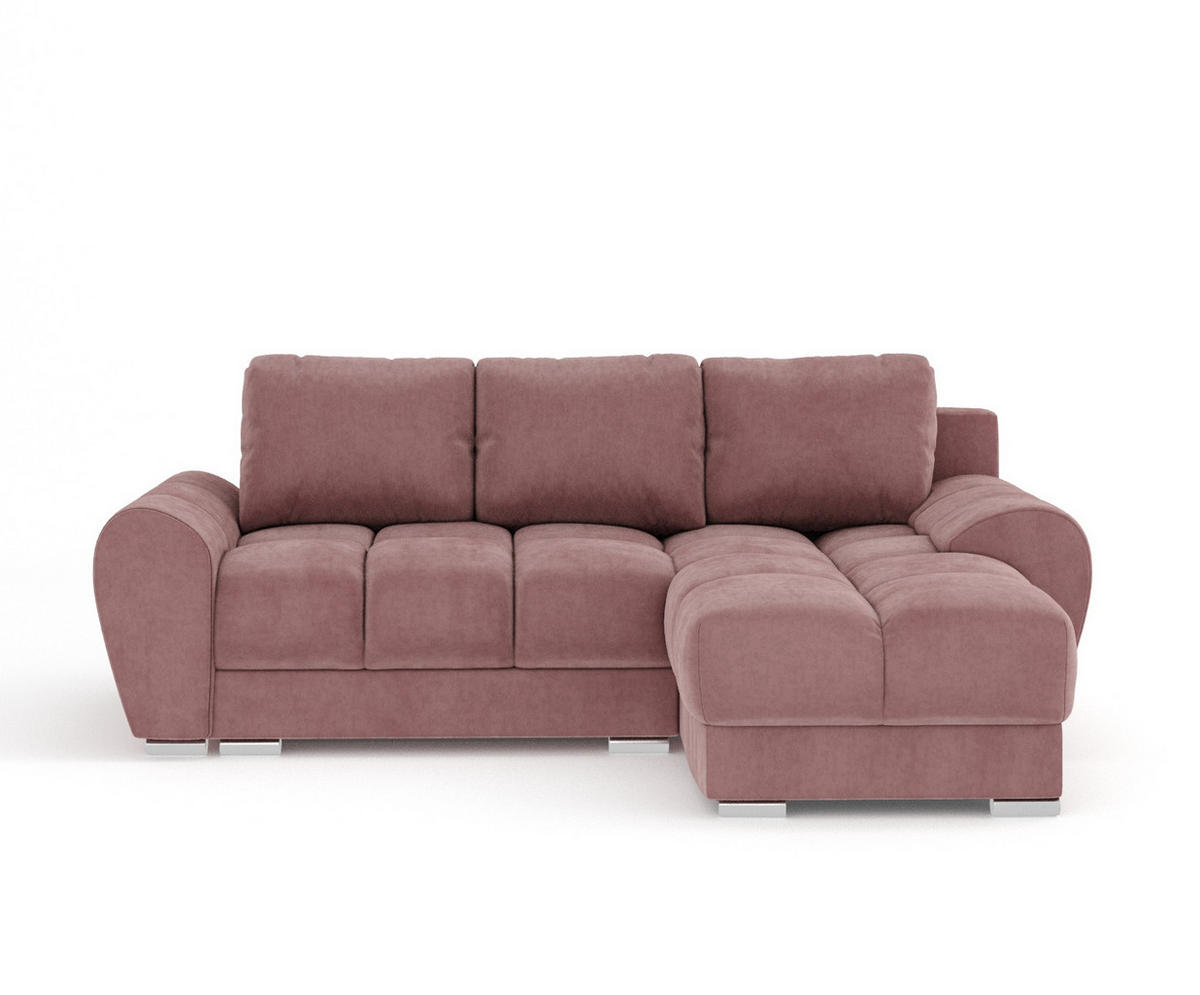 ECKSOFA MIT SCHLAFFUNKTION Peebles Rosa Samtstoff - Chromfarben/Pink, Holz/Holzwerkstoff (256/175cm) - Maison de Reve