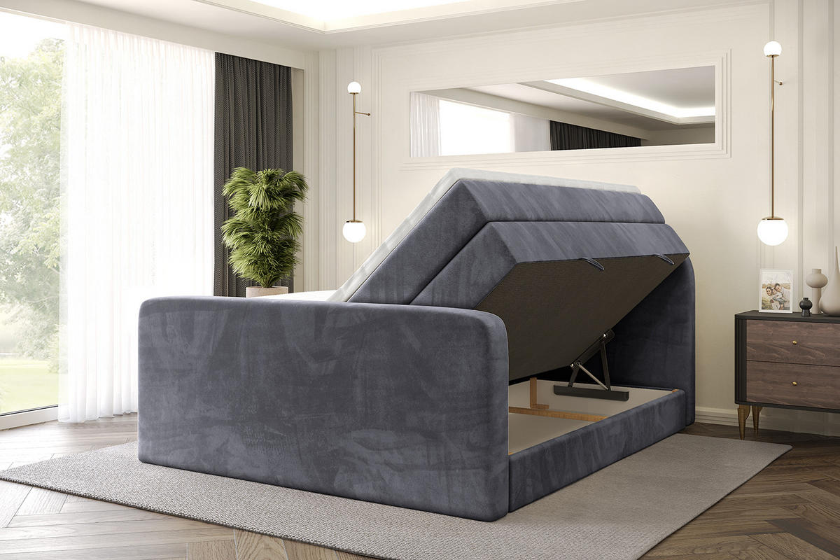 BOXSPRINGBETT mit Matratze und Lattenrost - NOX-Z KING-160x200 - Dunkelgrau Casablanca - Dunkelgrau, Holzwerkstoff (160/200cm) - ALTDECOR