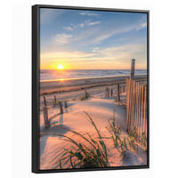LEINWAND Bilder mit Rahmen - Strand - Meer - Düne - Sonnenuntergang - Landschaft - 30x40 - Beige, Textil (30/40cm) - MuchoWow