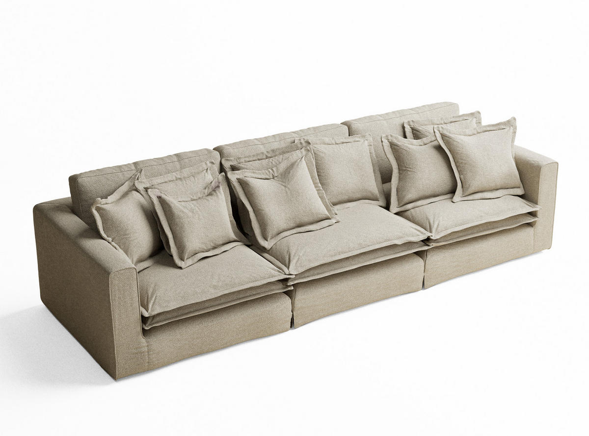 6-SITZER SOFA Amalfi Beige Grau Chenille-Stoff - Beige/Schwarz, Holz/Holzwerkstoff (338/90/119cm) - Maison de Reve