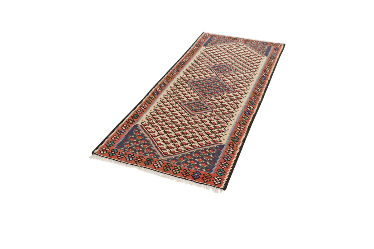 HANDWEBTEPPICH Kelim Senneh Beige 190/80 cm Schurwolle - Beige, Textil (80/190cm) - Looma