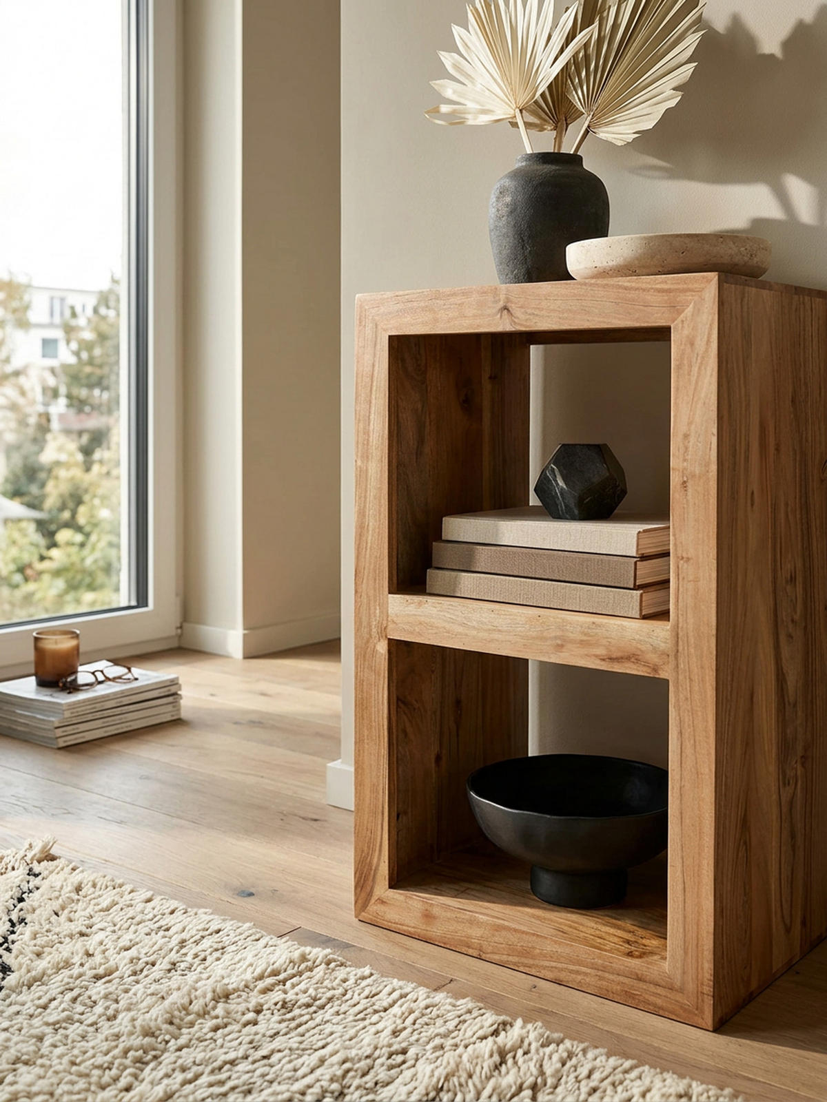 REGAL Massivholz Akazie Rustikal Handgefertigt, Beige 50x35x88 cm - Beige, Holz (50/88/35cm) - KADIMA DESIGN