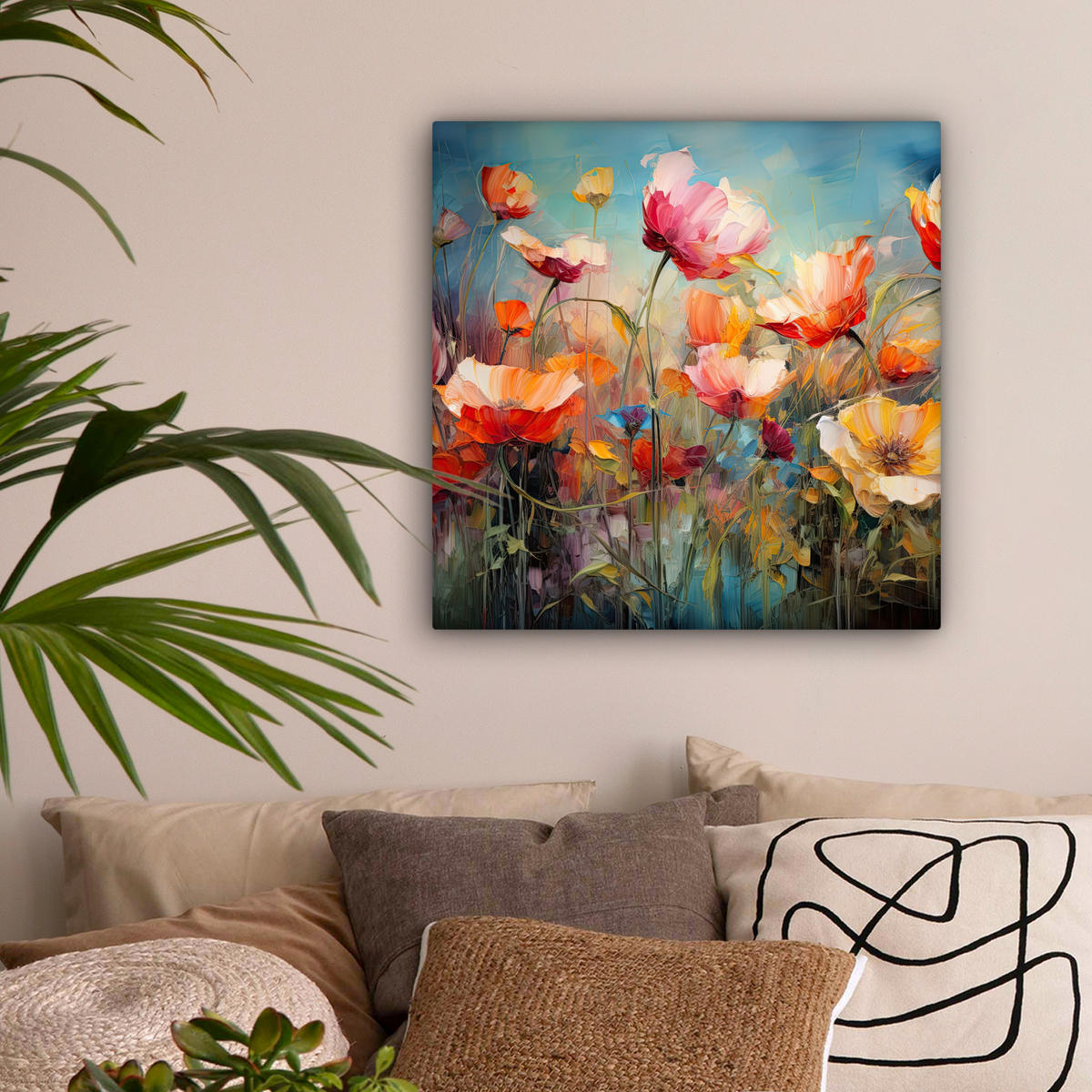 LEINWANDBILD Blumen - Aquarell - Kunst - Botanisch - Natur 50x50 cm - Orange, Textil (50/50cm) - MuchoWow