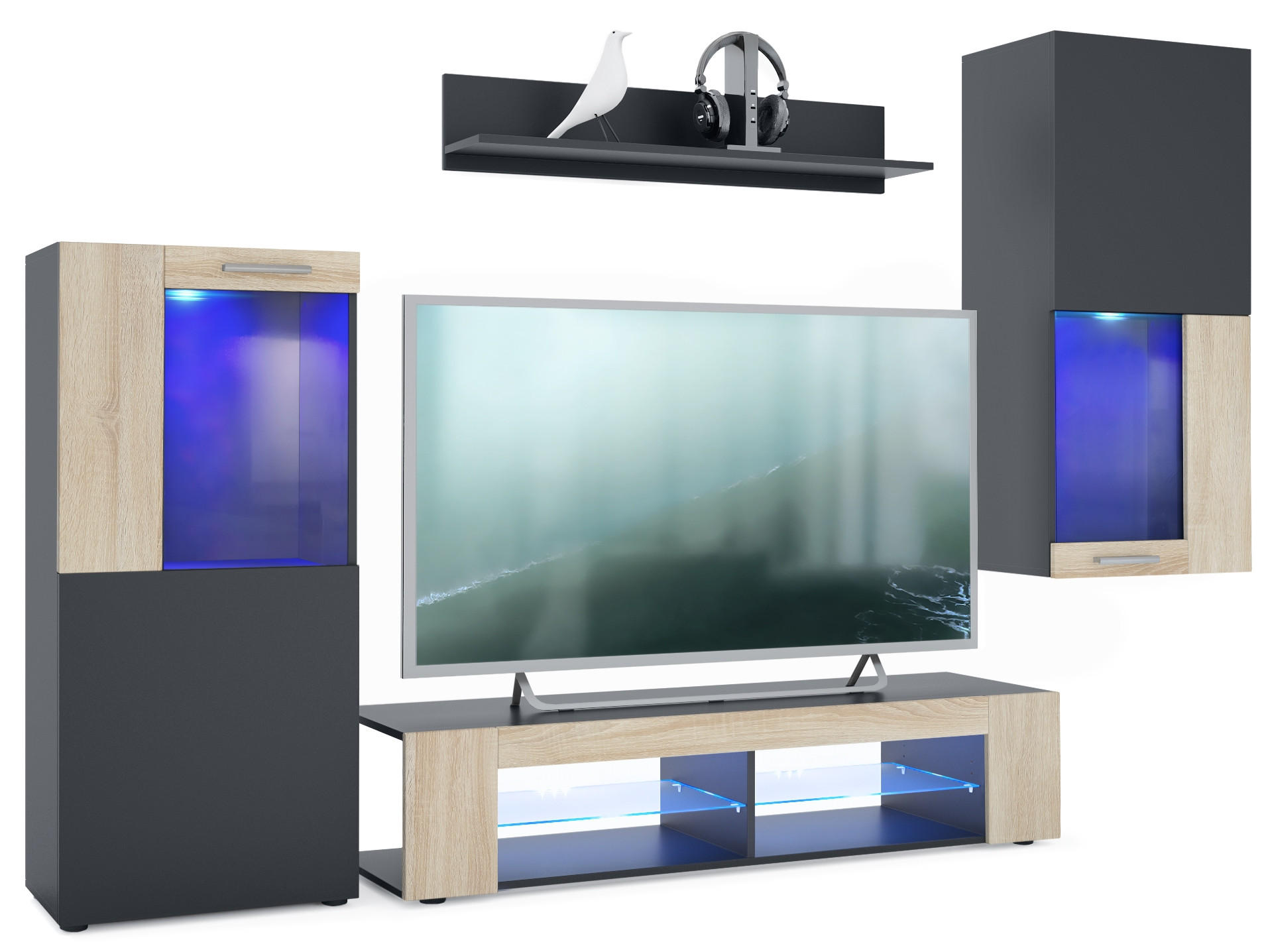 WOHNWAND Movie Absetzungen in Eiche sägerau - Eiche San Remo, Holzwerkstoff (300/190/39cm) - Vladon