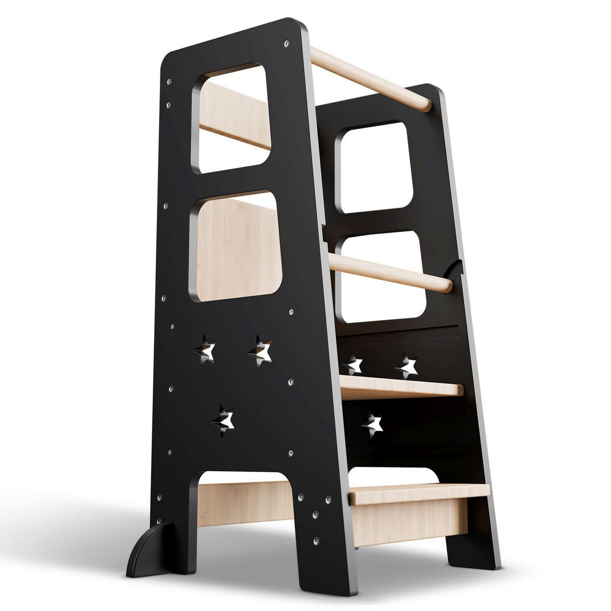 LERNTURM Henny in Schwarz - Schwarz, Holzwerkstoff (40/90/44cm) - Juskys