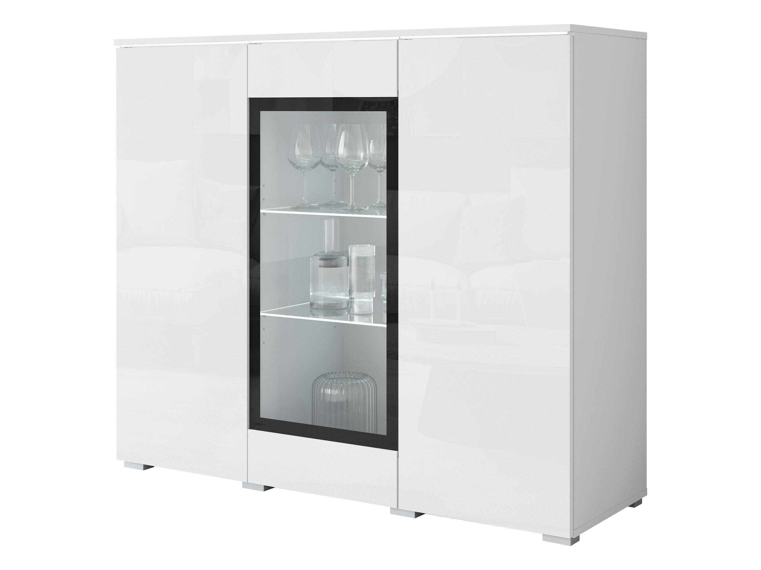 KOMMODE Vera 120 mit weißer LED Beleuchtung - Weiß Hochglanz/Silberfarben, Holzwerkstoff/Kunststoff (120/104/40cm) - MIRJAN24