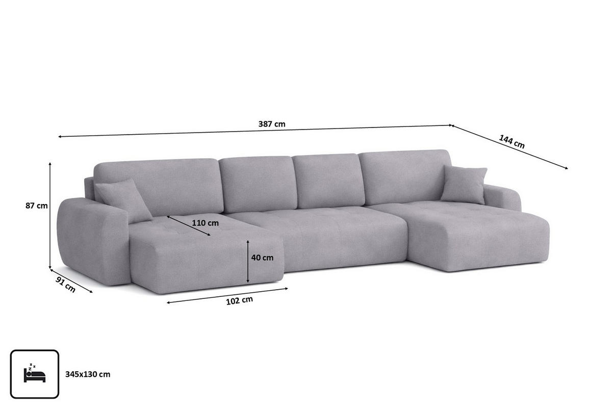 ECKSOFA Mit Schlaffunktion Und Bettkasten U-Form Ivo U XL, Veloursstoff Salvador, Grau - Grau, Holz (387/144cm) - Kaiser Möbel