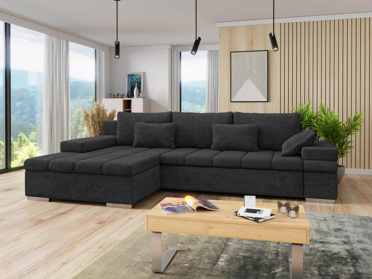 ECKSOFA Bangkok, Seite: Links - Anthrazit/Silberfarben, Holz/Textil (310/175cm) - MIRJAN24