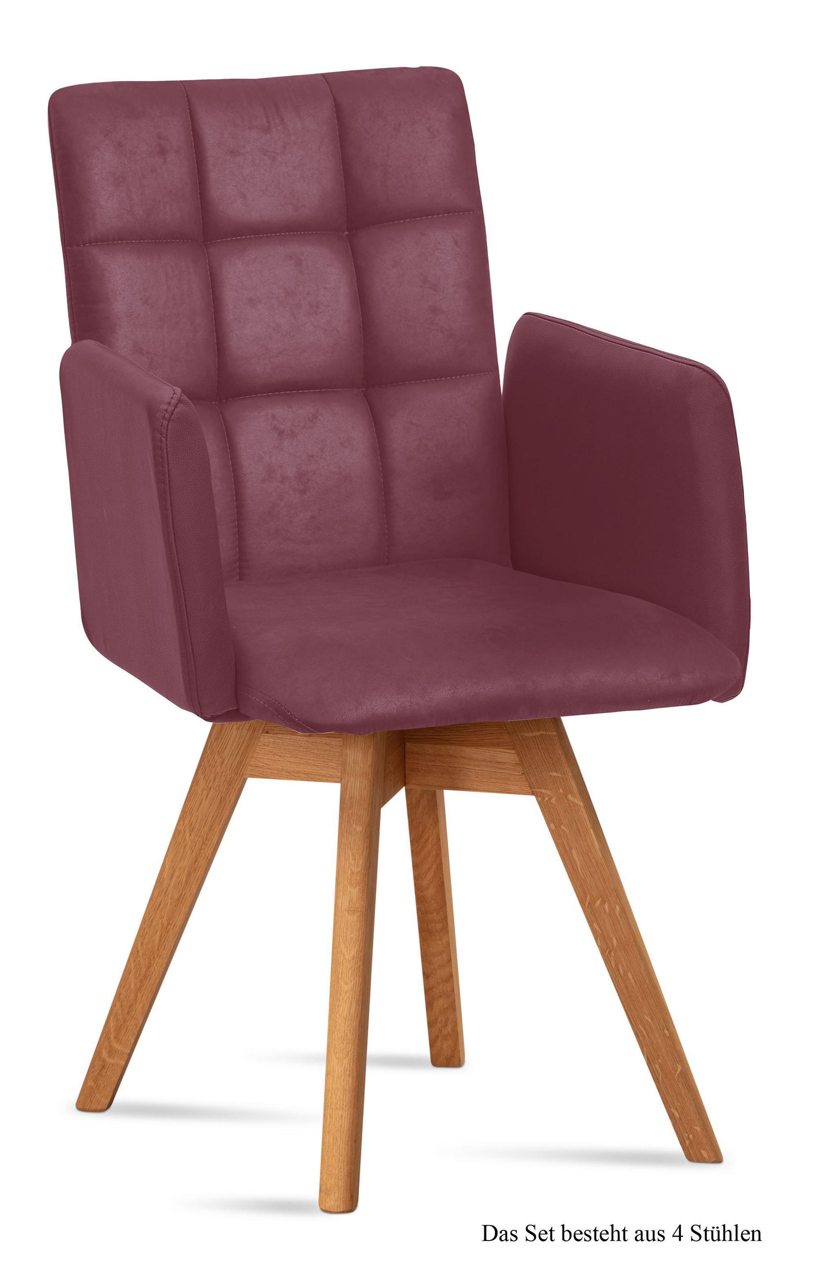 ARMLEHNSTUHL drehbar (4er-Set) Dorie 52x91x60 Eiche geölt/Marsala - Eichefarben/Brombeere, Kunststoff (60/91/52cm) - 58aufmkessel