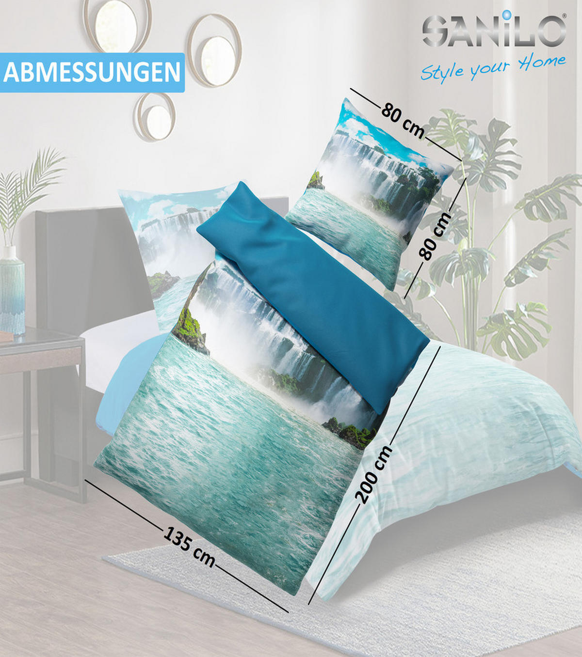 BETTWÄSCHE 2-teilig Wasserfall - Blau, Naturmaterialien (135/200cm) - Sanilo