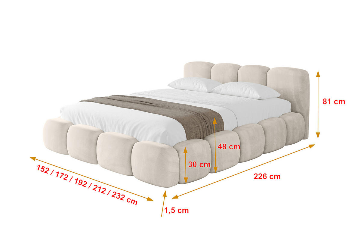 POLSTERBETT mit Bettkasten und Lattenrost, Bett mit Matratze H3/H4 - KALA-v1 200x200 Beige - Beige, Holzwerkstoff/Textil (200/200cm) - ALTDECOR