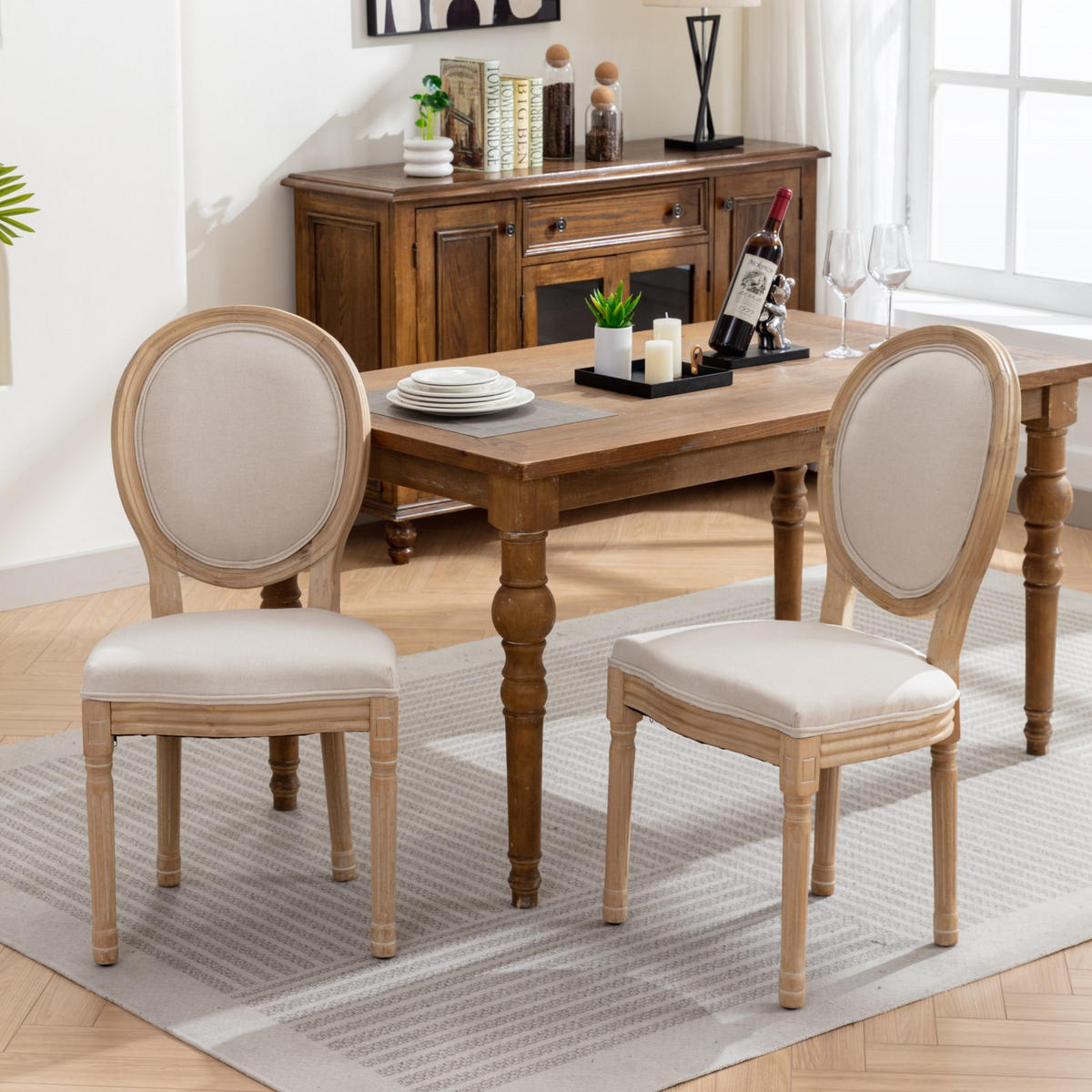 STUHL-SET DE-36323 2 Stück mit antikem Holzrahmen Beige - Beige, Holz (49/95/59.5cm) - ComfortXL
