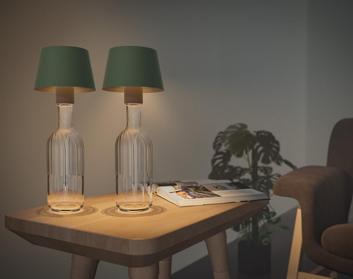 LED-AKKU-FLASCHENLAMPE - dimmbar mit Touchsensor und USB-C Aufladung für drinnen und draußen, 2er-Set - Grün, Metall (11/11/12.5cm) - Northpoint