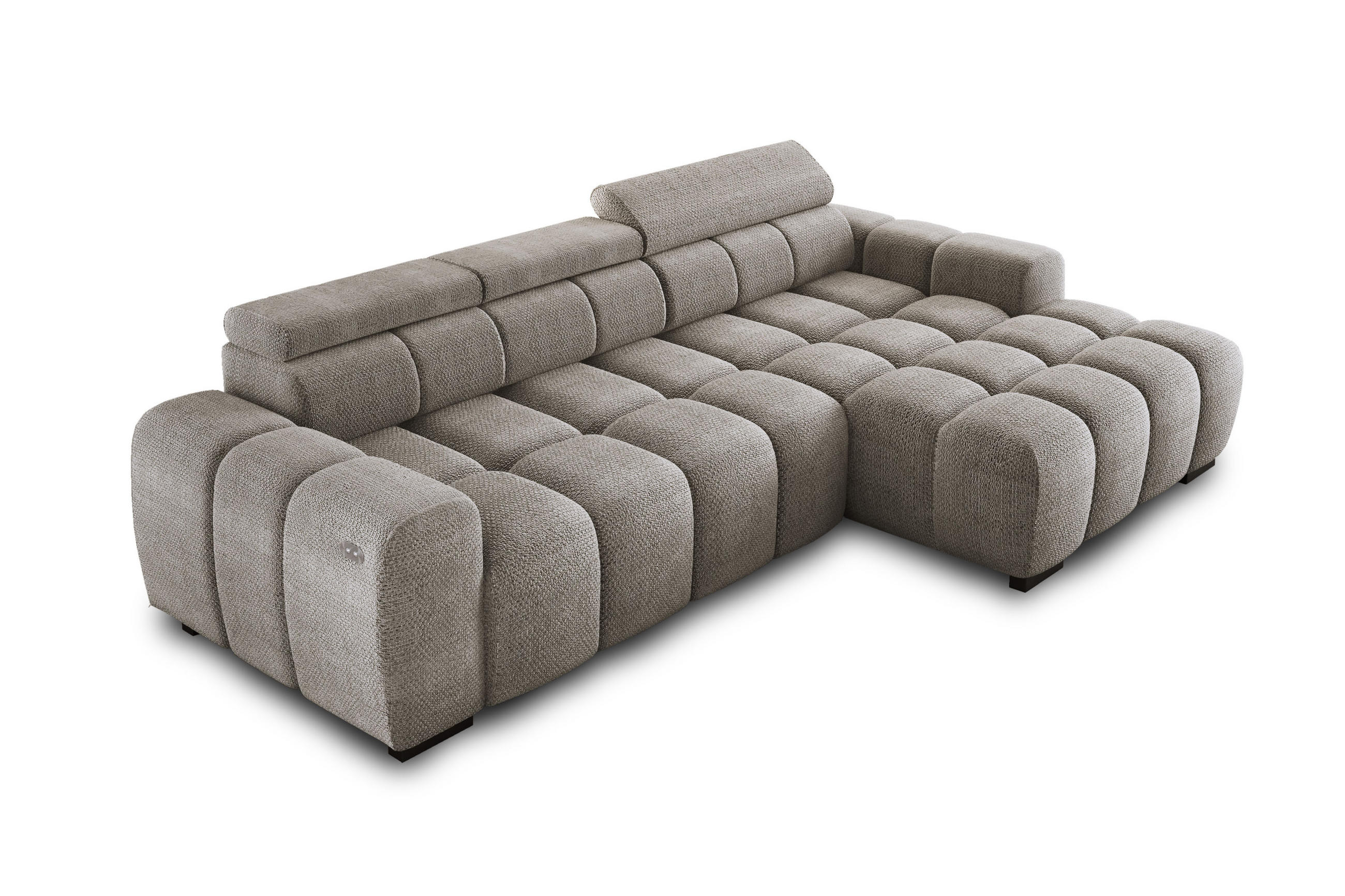 ECKSOFA OMBO 285x168x77/97 cm, Rechts, Schlaffunktion, elektr. Sitz, Kopfstützen, hydrophober EDEN-Stoff – Grau - Grau, Holz/Textil (285/168cm) - DomoHome