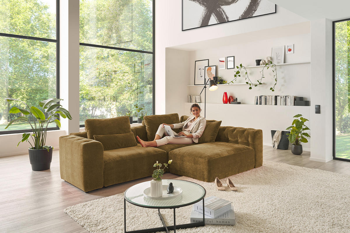 MODULSOFA SEPHI Braun Cord - Dunkelbraun/Schwarz, Kunststoff/Textil (268/62/191cm) - KAWOLA