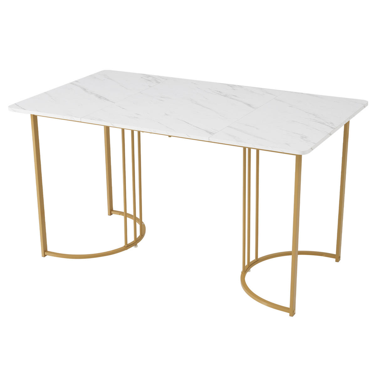 ESSTISCH 140x80 cm – rechteckig, Marmoroptik Weiß/Gold, Metallgestell, verstellbare Füße, moderner Küchentisch - Weiß, Holzwerkstoff (140/80/75cm) - Ej. Life