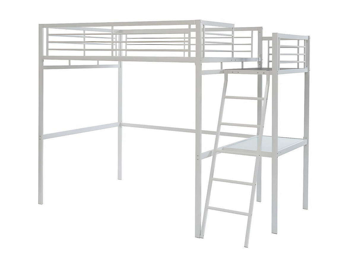 HOCHBETT mit Schreibtisch + Matratze - 140 x 190 cm - Weiß - CASUAL II - Weiß, Metall - Vente-Unique