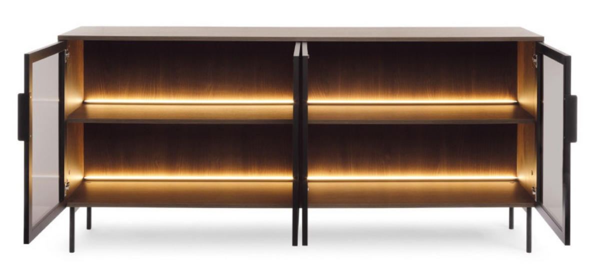 KOMMODE Dunin Eiche LUMIN Glasfront 4 Türen LED Beleuchtung - Schwarz, Holzwerkstoff (181.6/82.6/39.3cm) - Sepro Meble