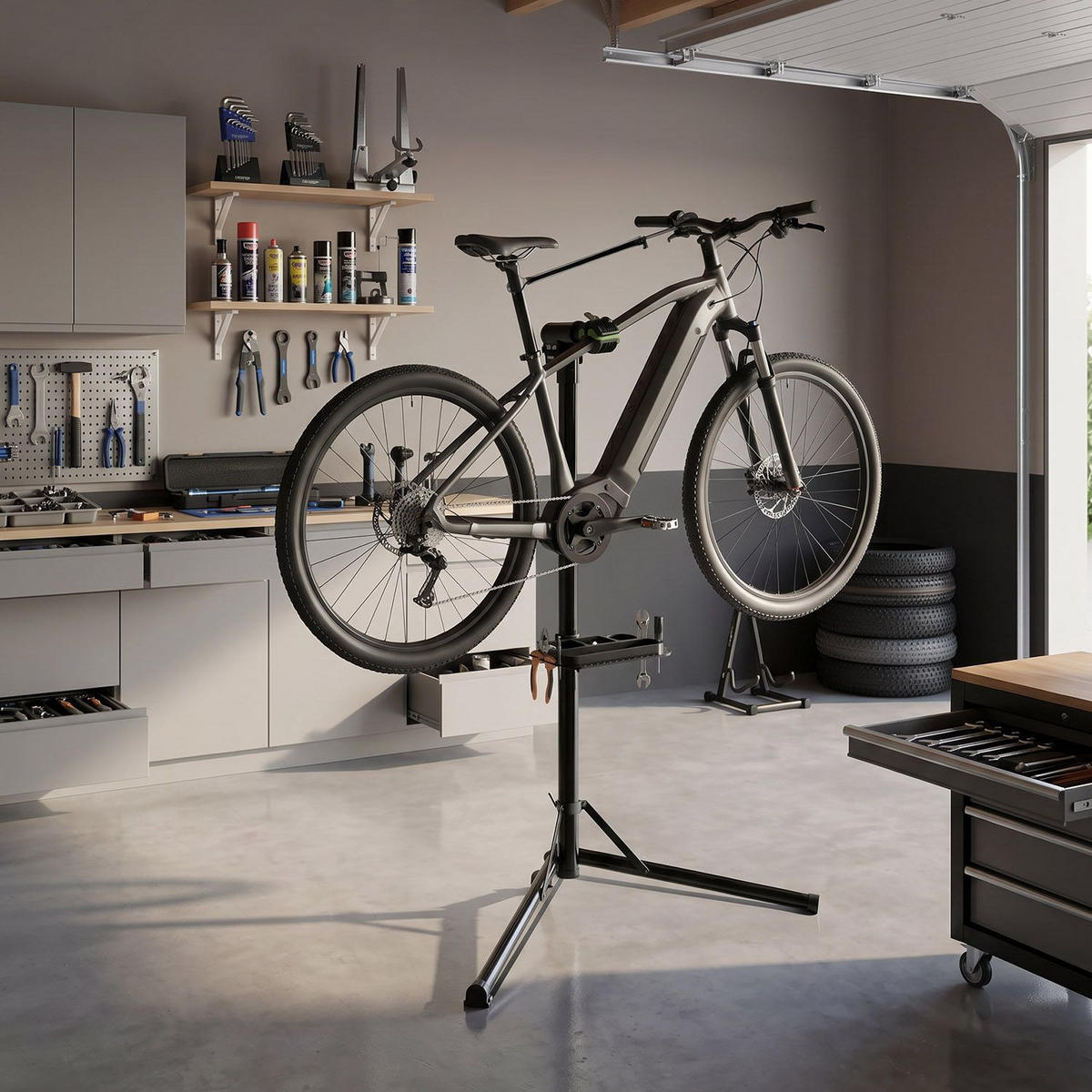 FAHRRADSTÄNDER Reparaturständer Belastbarkeit bis 50 kg klappbar - Schwarz, Metall (81/169/41cm) - Juskys