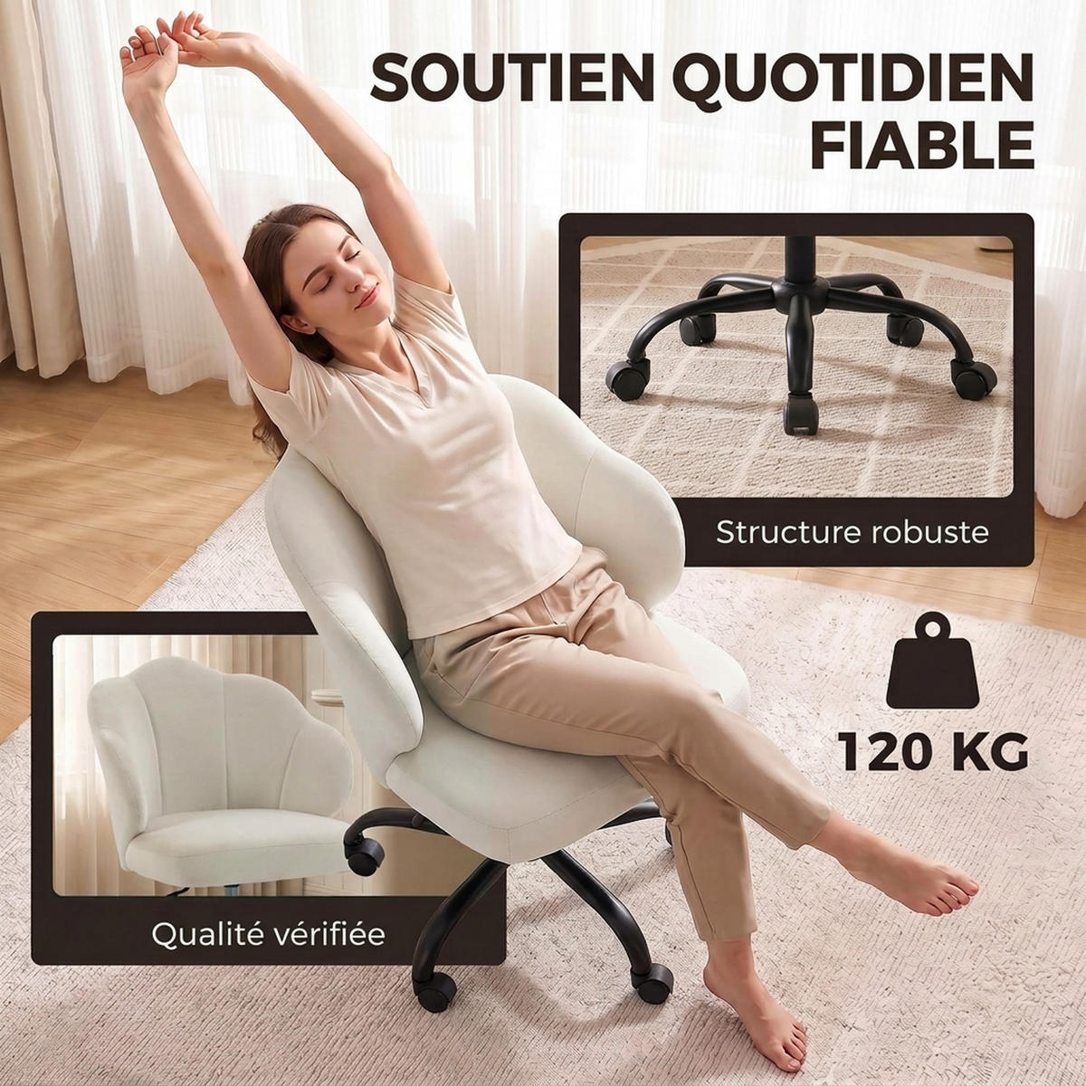 BÜROSTUHL Creme 59.0/56.0/87.0 cm - Creme, Textil (56/87/59cm)