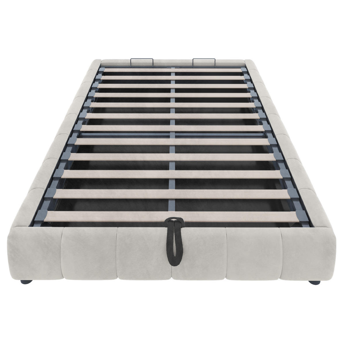 POLSTERBETT 140/200 cm aus Flanellstoff ohne Kopfteil mit LED-Lichtleiste und hydraulischem Stauraum, Beige - Beige, Textil (140/200cm) - Redom