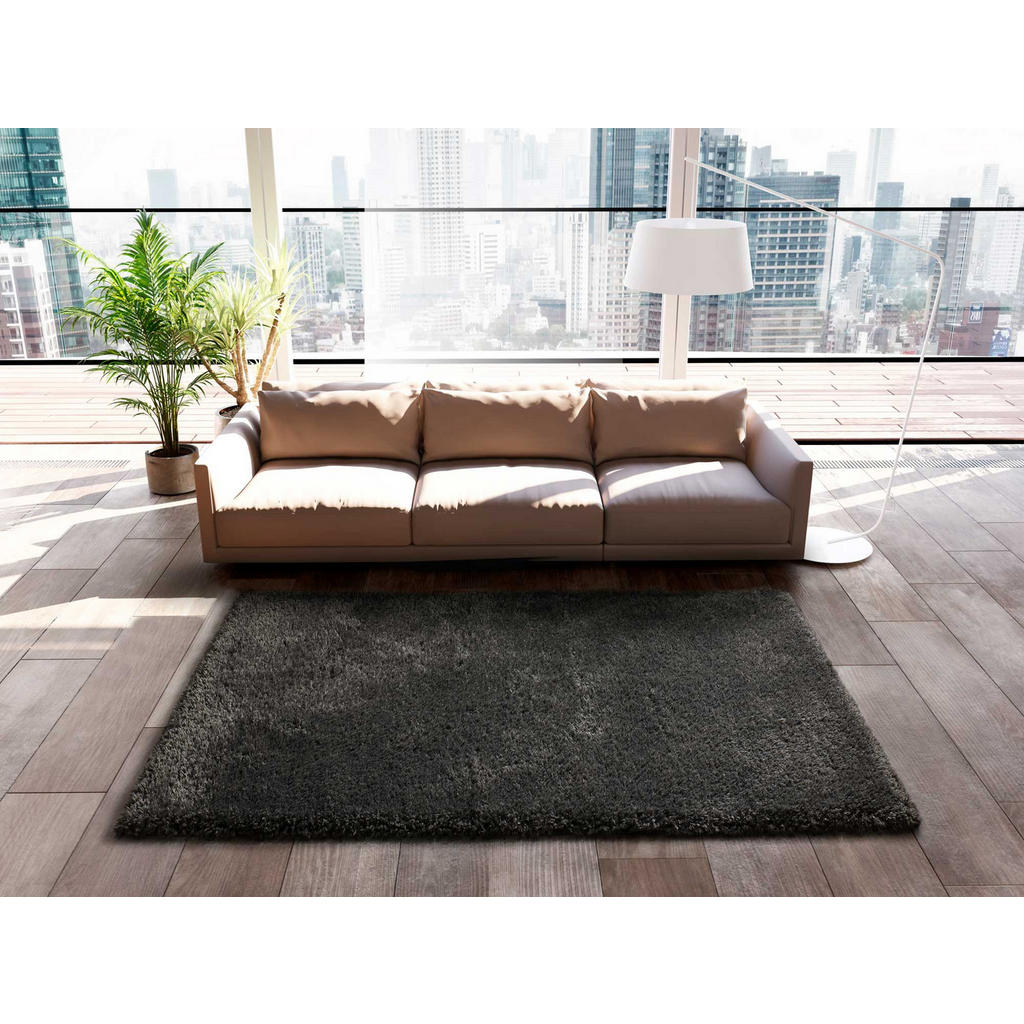 Thumbnail - Atticgo Hochflorteppich, Anthrazit, Textil, Uni, Rechteckig, 160x230 cm, Oeko-Tex® Standard 100, antistatisch, für Fußbo...