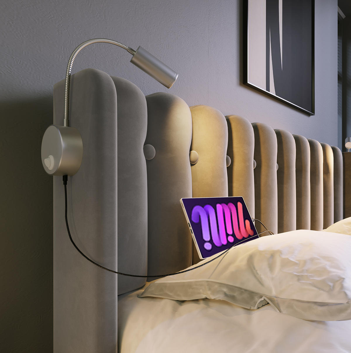 POLSTERBETT mit Stauraum, USB und Leselicht 160x200 cm Samt Grau inkl. Matratze - Grau, Metall (160/200cm) - Meubliv