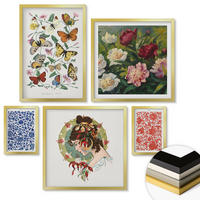 WANDBILDER 5er Set - 50x50 cm & 20x30 cm & 40x60 cm Goldrahmen - Vintage-Blumen-Schmetterlings-Ornamente - Goldfarben, Kunststoff (40/60cm) - ArtPrintCave