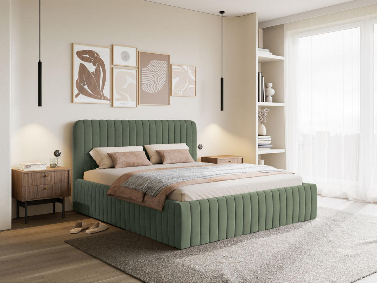 POLSTERBETT Saliano Eukalyptusgrün 140x200 cm - Dunkelgrün, Holz/Textil (140/200cm) - Selsey