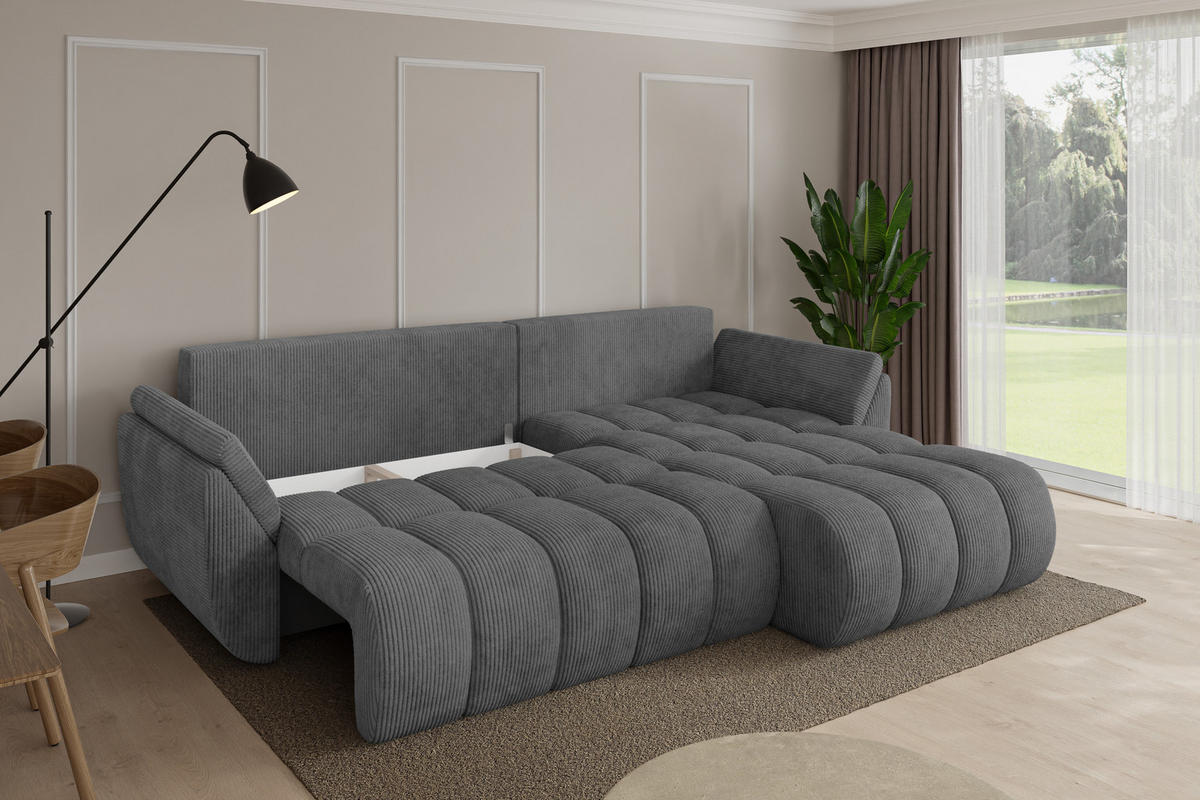 ROHOVÁ SEDAČKA s funkcí spaní, otoman vpravo TOKO-L-v1 277x194x86 tmavě šedá manšestr - černá/tmavě šedá, kompozitní dřevo/textil (277/194cm) - ALTDECOR